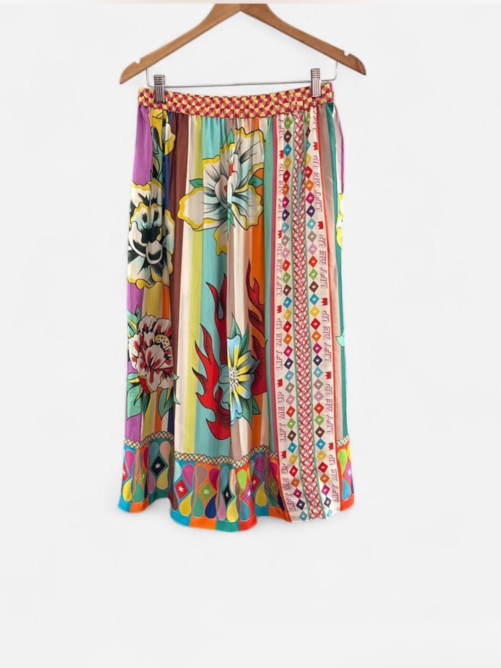 Me369 maxi skirt size XXS Multi-Color Floral Stripe artsy boho hippie indie
